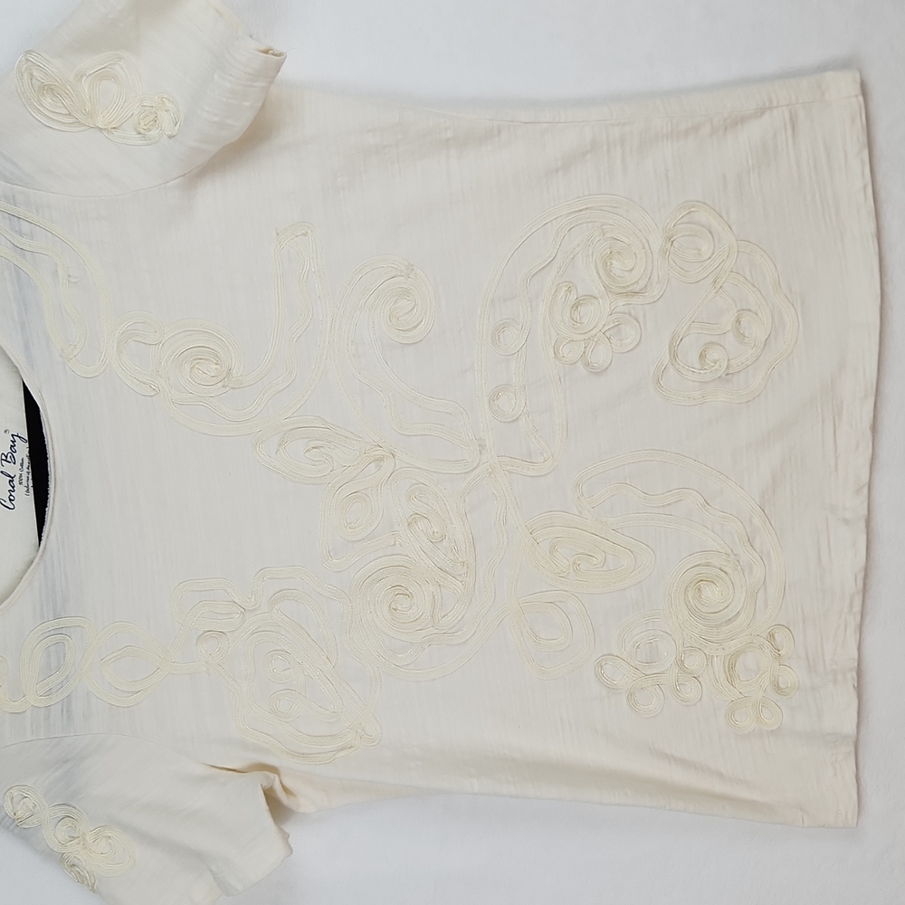 Coral Bay Women's Short Sleeve Top Ivory Size Medium cz108 - Picture 2 of 11